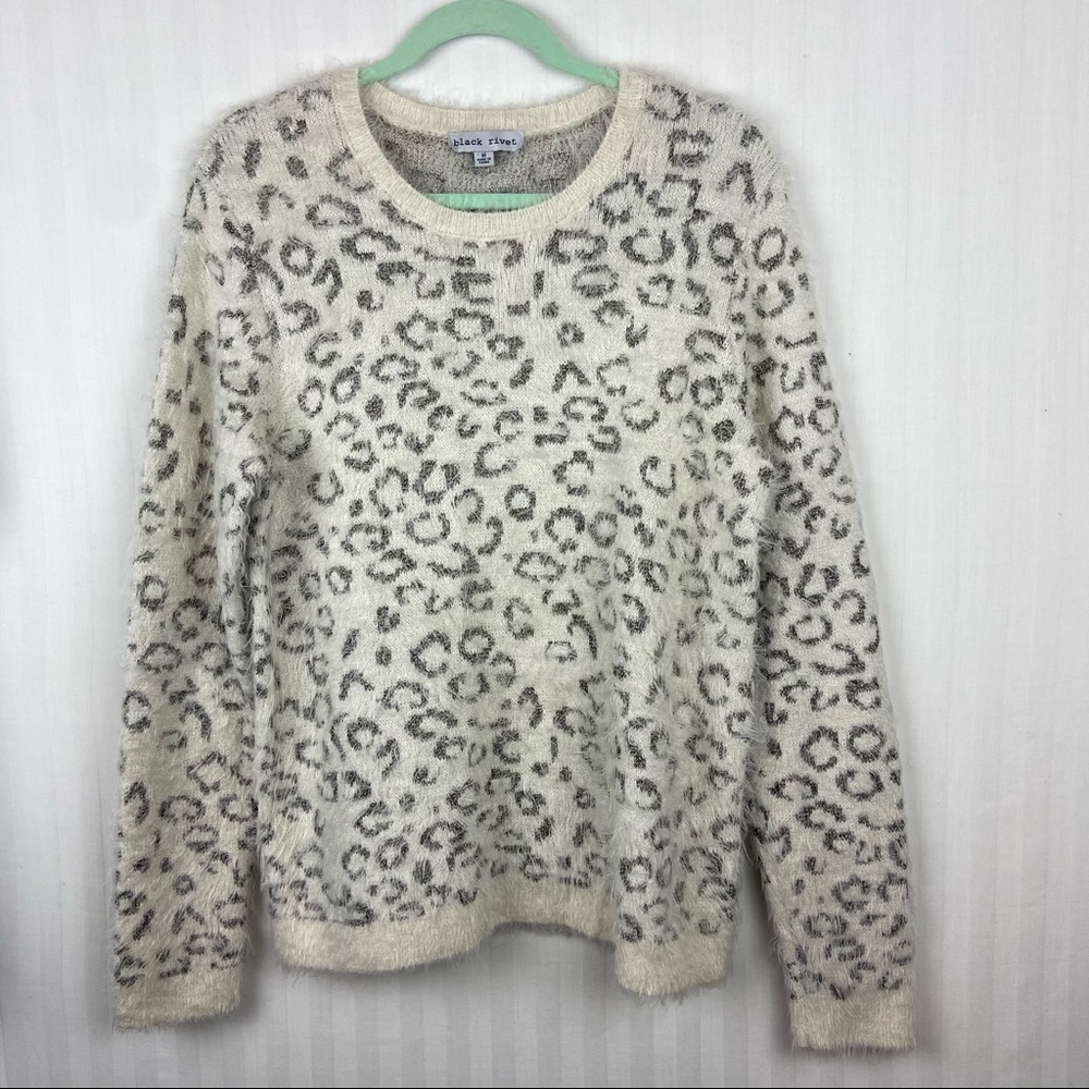 White Snow Leopard Metallic Sweater Medium